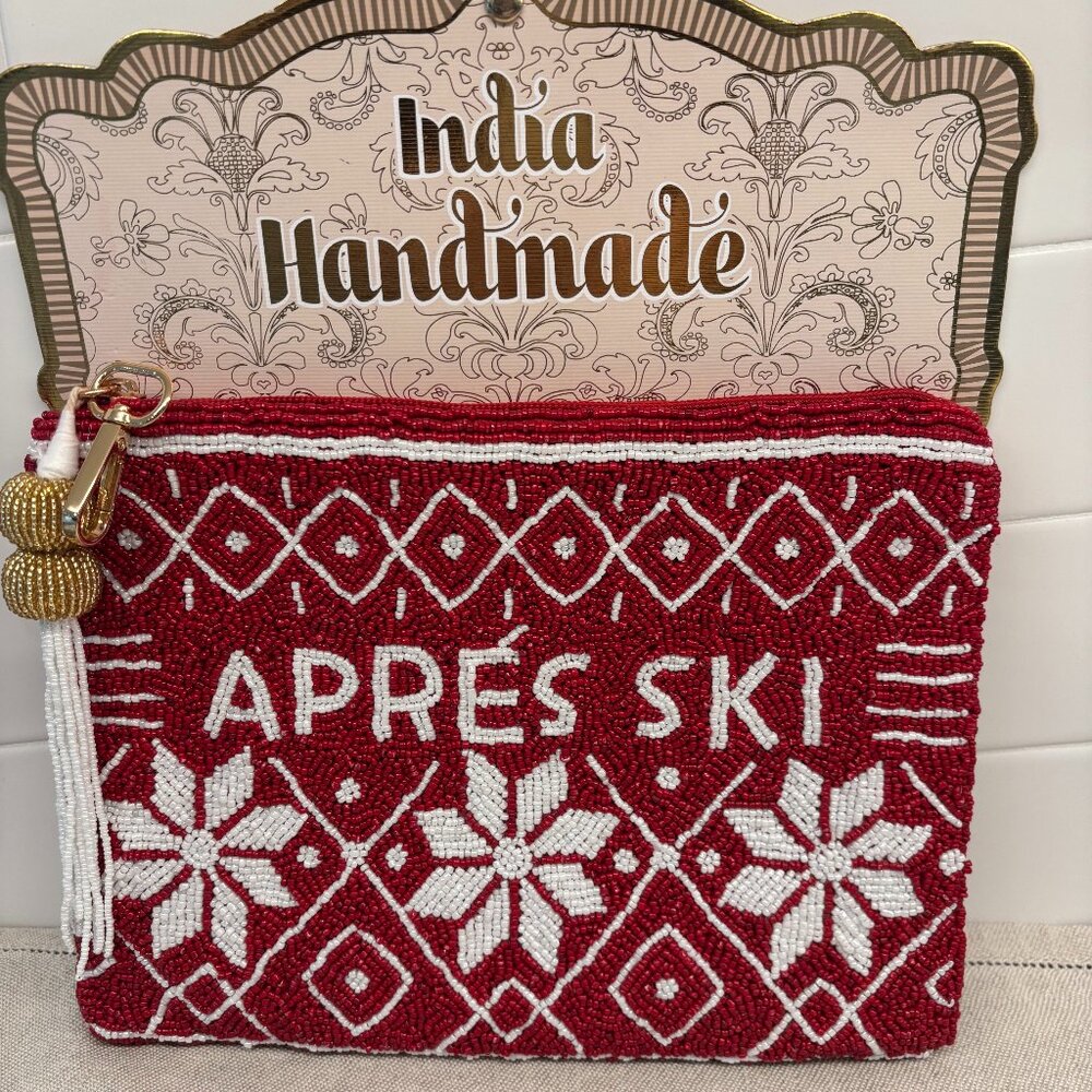 Made in India "Apres Ski" Wristlet - Red and White - Large - Beaded